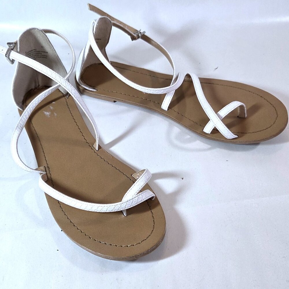 Express White Leather Strappy Sandals Size 8